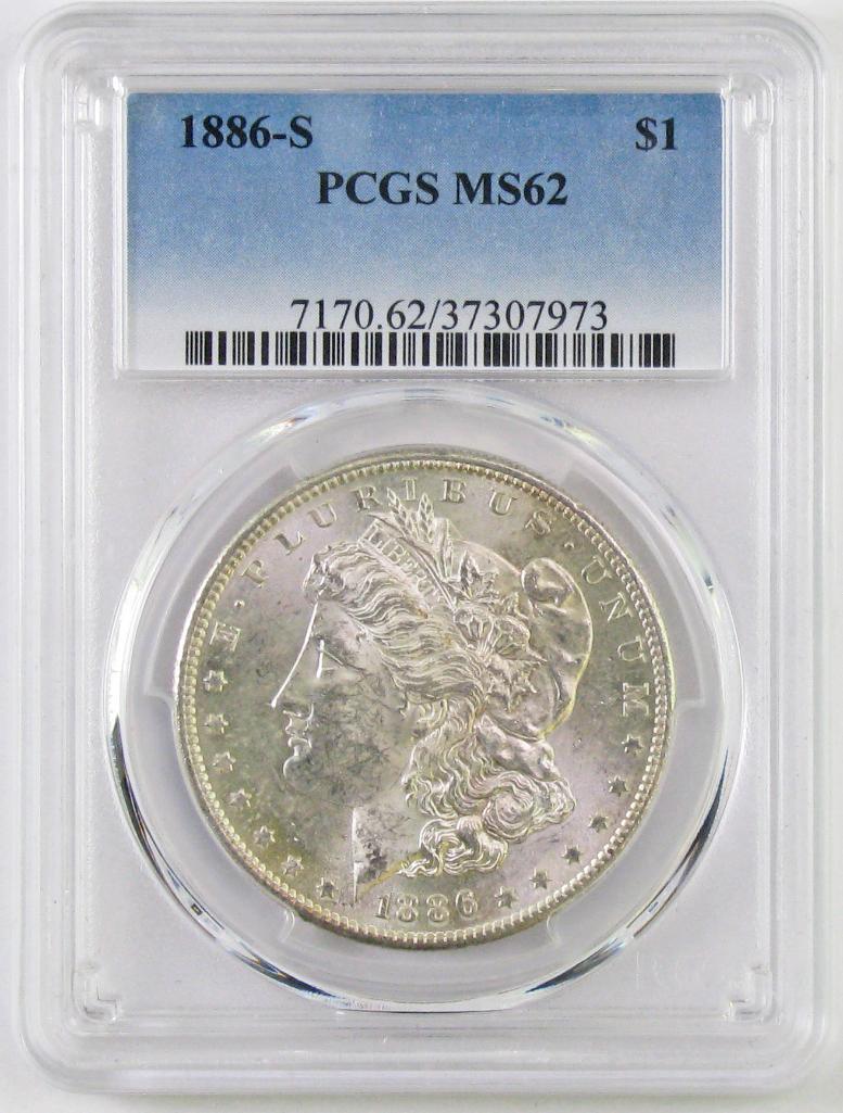 1886 S Morgan Silver Dollar (PCGS) MS62.