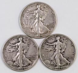 Lot of (3) Walking Liberty Silver Half Dollars.