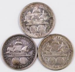 Lot of (3) 1893 Columbian Exposition Commemorative Silver Half Dollars.