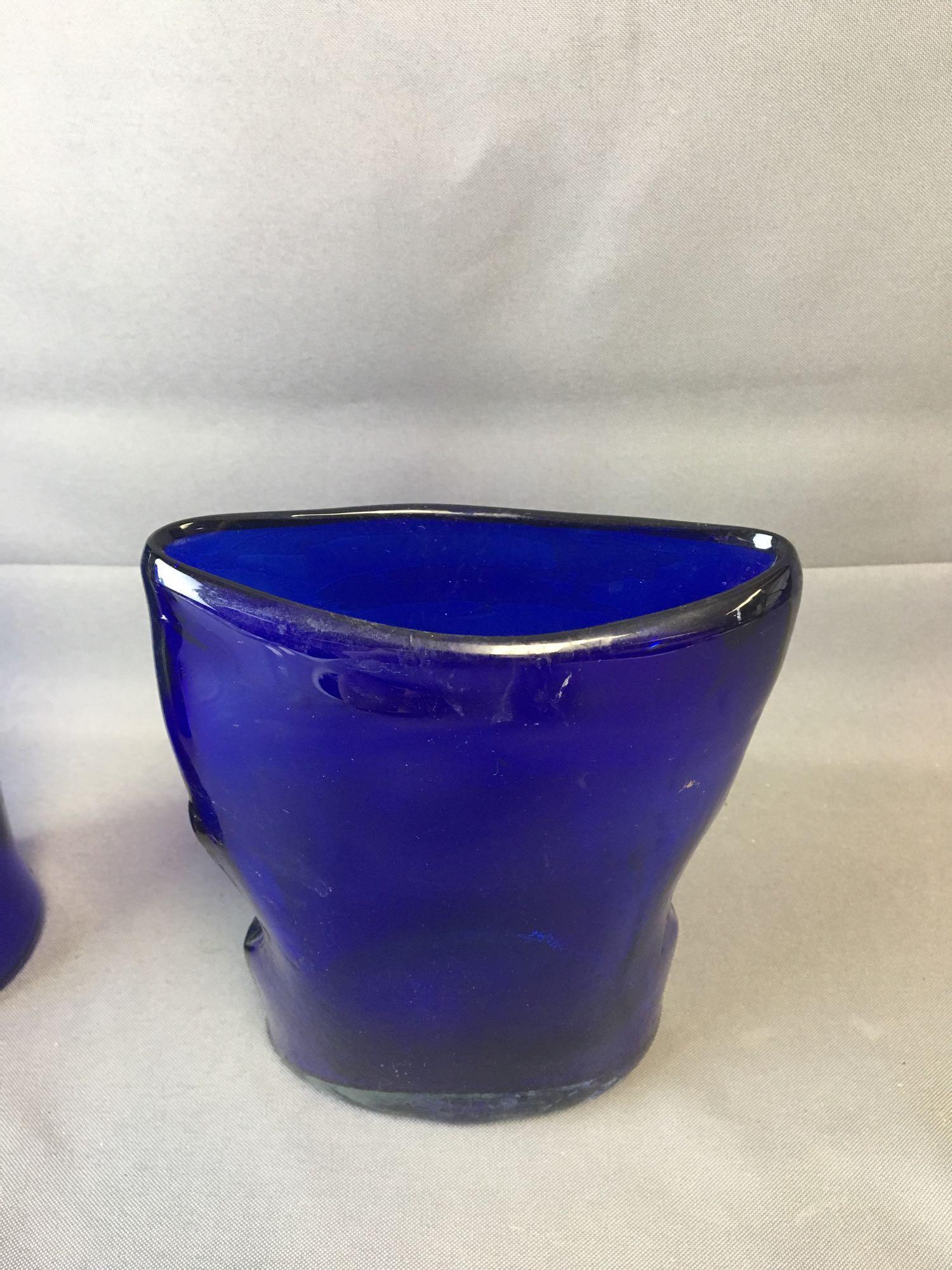 Group of 5 Cobalt Blue Glass Bottles and Vases