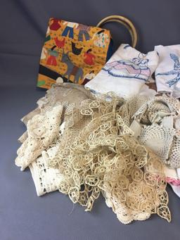 Large group of Vintage Handmade Doilies and more