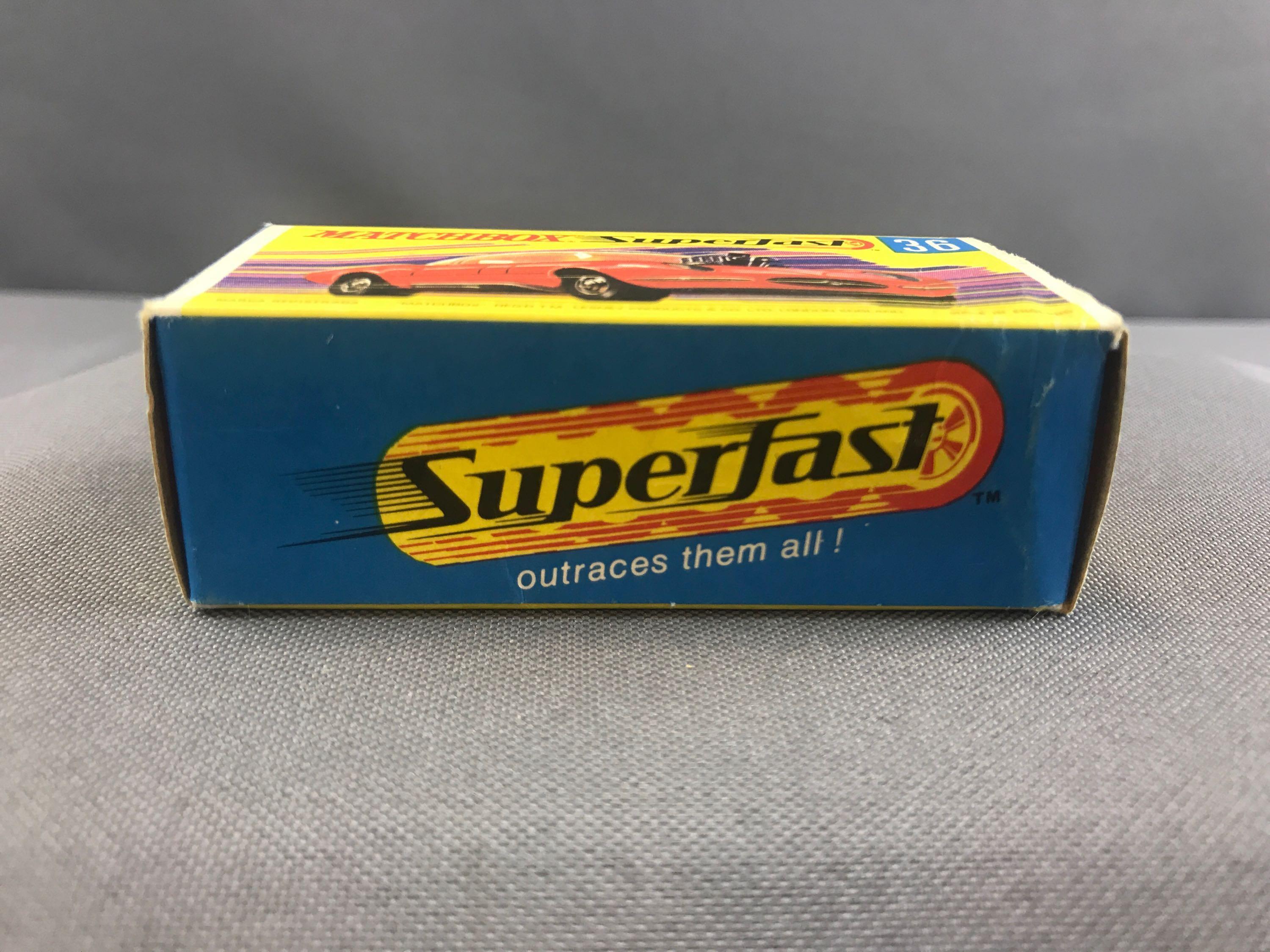 Matchbox Superfast No. 36 Hot Rod Draguar die cast vehicle with Original Box