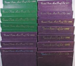 Lot of (14) U.S. Proof Sets 1984-1994 & 1996-1998.