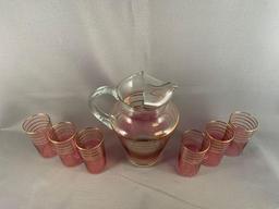 Vintage seven piece cranberry flash glass lemonade set