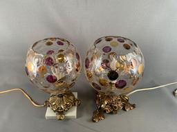Group of two vintage polkadot glass table lamps