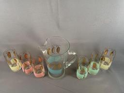 Vintage seven piece lemonade set with gold leaf design