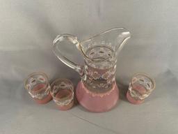Vintage four piece glass lemonade set with enamel design