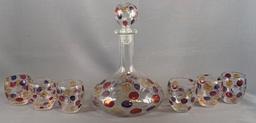 Vintage seven piece polkadot glass decanter set