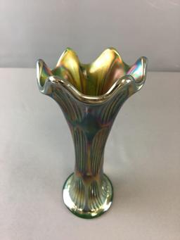 Vintage Carnival Glass Green Vase