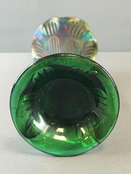Vintage Carnival Glass Green Vase