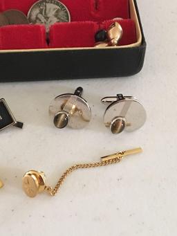 Group of Cuff links and tie clips