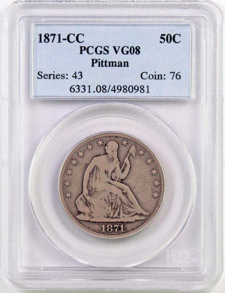 1871 CC Seated Liberty Silver Half Dollar (PCGS) VG08.