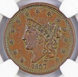 1837 Coronet Large Cent (NGC) AU55BN.