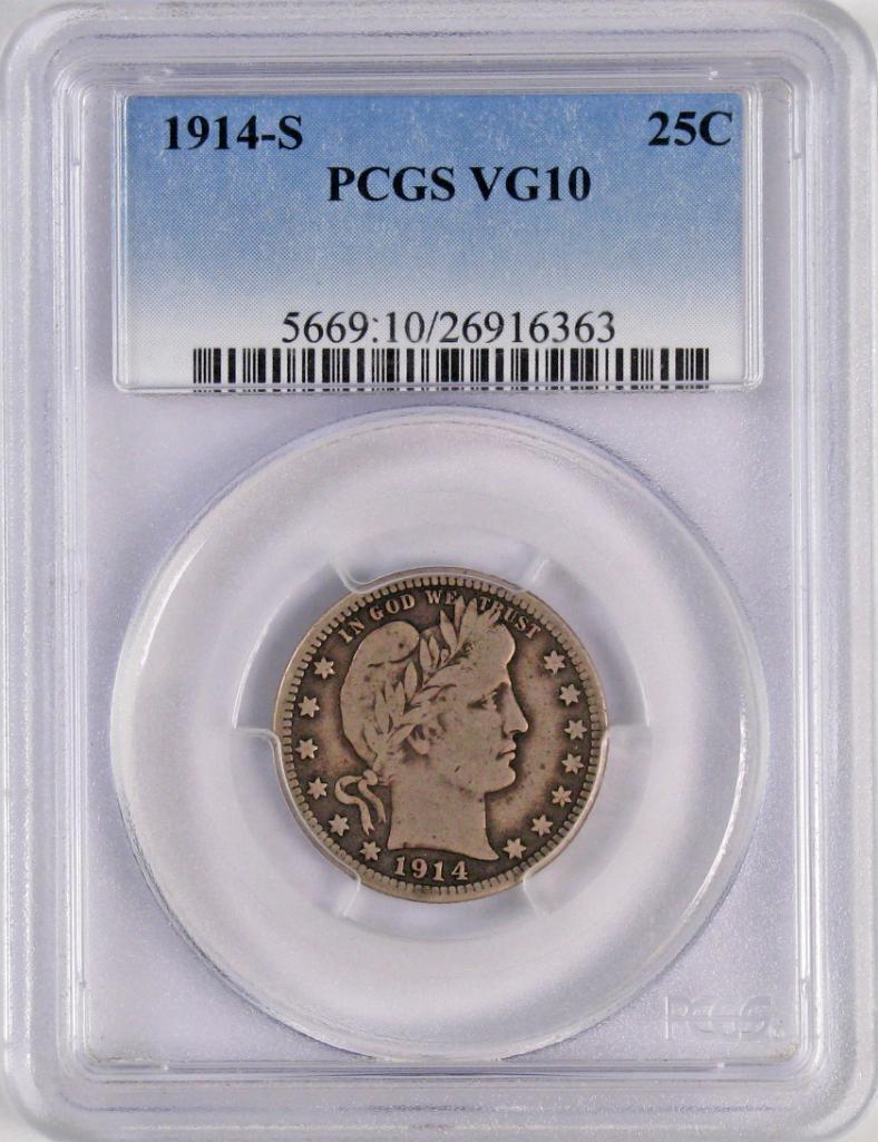 1914 S Barber Silver Quarter (PCGS) VG10.