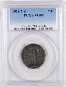 1918/7 S Standing Liberty Silver Quarter (PCGS) VG08.