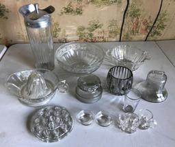 Group of Vintage clear glass bowls, flower frog and more