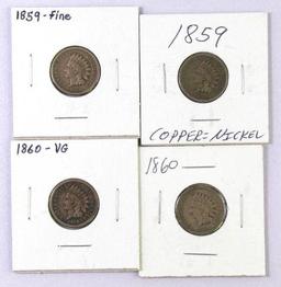 Group of (4) Copper Nickel Indian Head Cents.