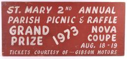 Vintage St. Mary 2nd Annual Parish Picnic and Raffle Wood Sign