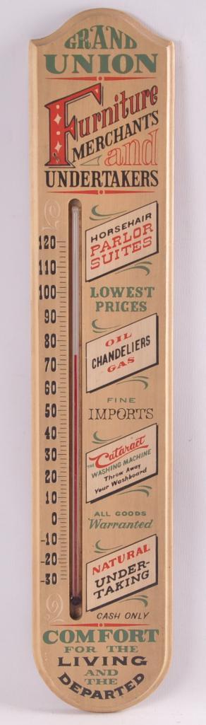 Grand Union Furniture Merchants and Undertakers Wood Thermometer