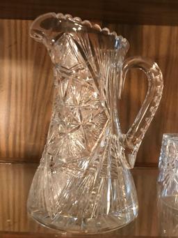 5 Piece Set, Antique Cut Glass Pitcher and Tumblers.