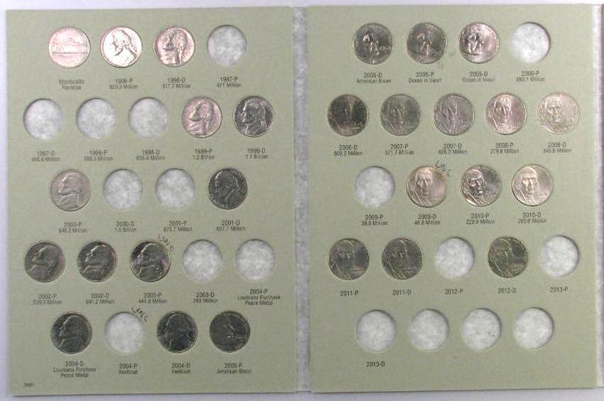 Group of (3) Whitman & H.E. Harris Folders Jefferson Nickels 1938-2012 with (158) Coins.