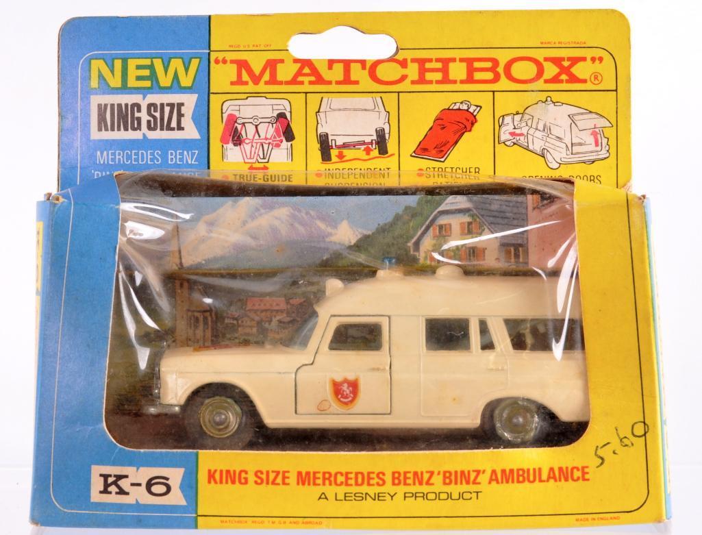 Matchbox King Size K-6 Mercedes Benz "Binz" Ambulance Die-Cast Vehicle with Original Box