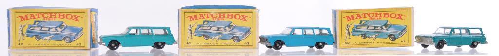 Group of 3 Matchbox No. 42 Studebaker Station Wagon Die-Cast Vehicles with Original Boxes