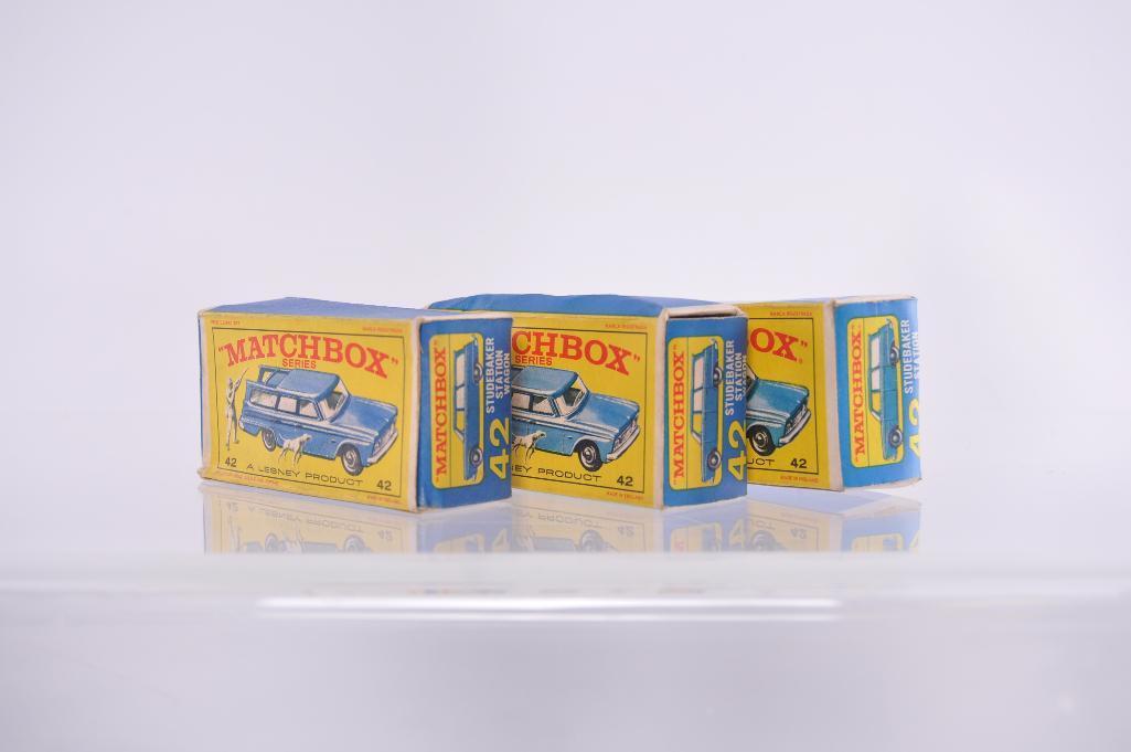 Group of 3 Matchbox No. 42 Studebaker Station Wagon Die-Cast Vehicles with Original Boxes
