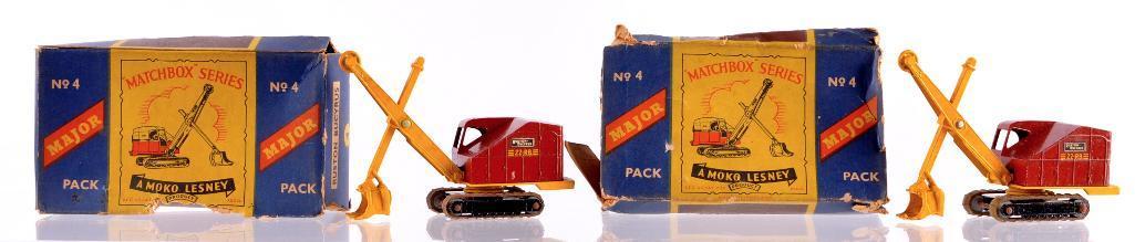 Group of 2 Matchbox Major Pack No. 4 Ruston Bucyrus Die-Cast Cranes with Original Boxes