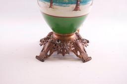 Antique Gone with the Wind Lamp with Snowy Forest Design on Base Glass and Globe