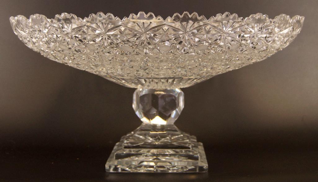 Antique Cut Crystal "Daisy and Bows" Compote