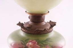 Antique Gone with the Wind Lamp with Floral Design on Base Glass and Globe