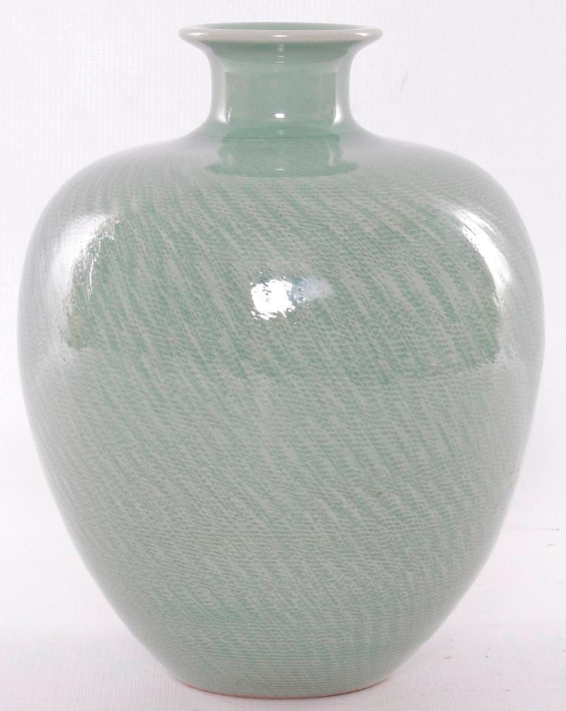 Vintage Sage Colored Porcelain Vase with Signature