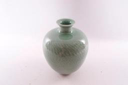 Vintage Sage Colored Porcelain Vase with Signature