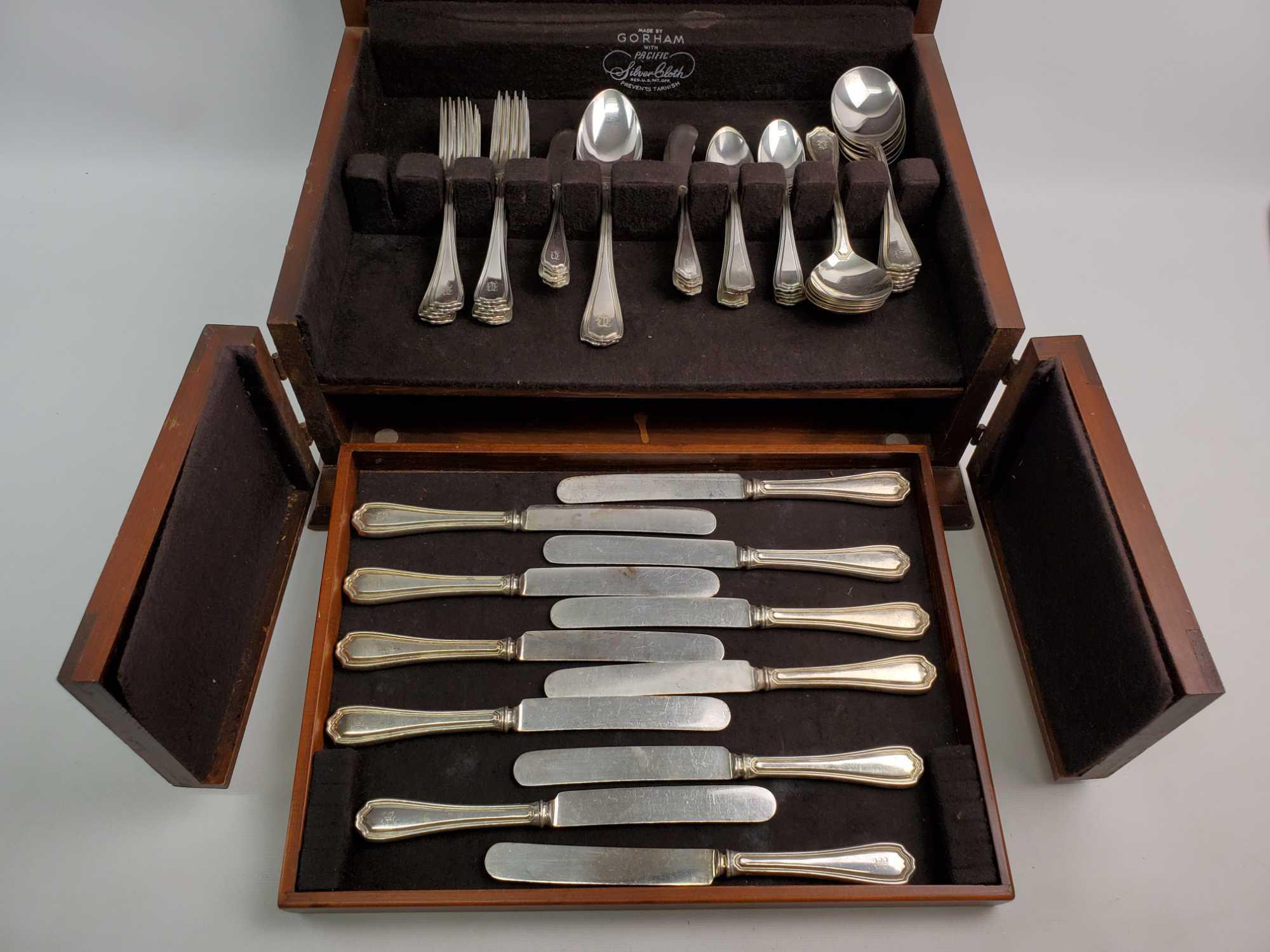 74 pieces : Reed and Barton "Hepplewhite" Sterling Silver Service for 12 w/ Silver Chest