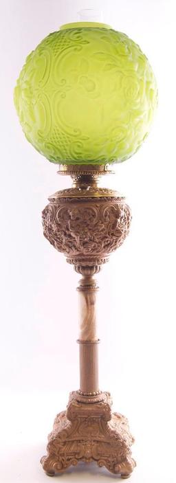 Antique Gone with the Wind Lamp with Cherub and Scroll Design