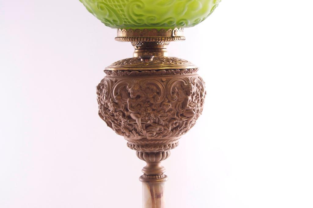 Antique Gone with the Wind Lamp with Cherub and Scroll Design