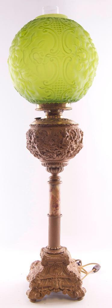 Antique Gone with the Wind Lamp with Cherub and Scroll Design