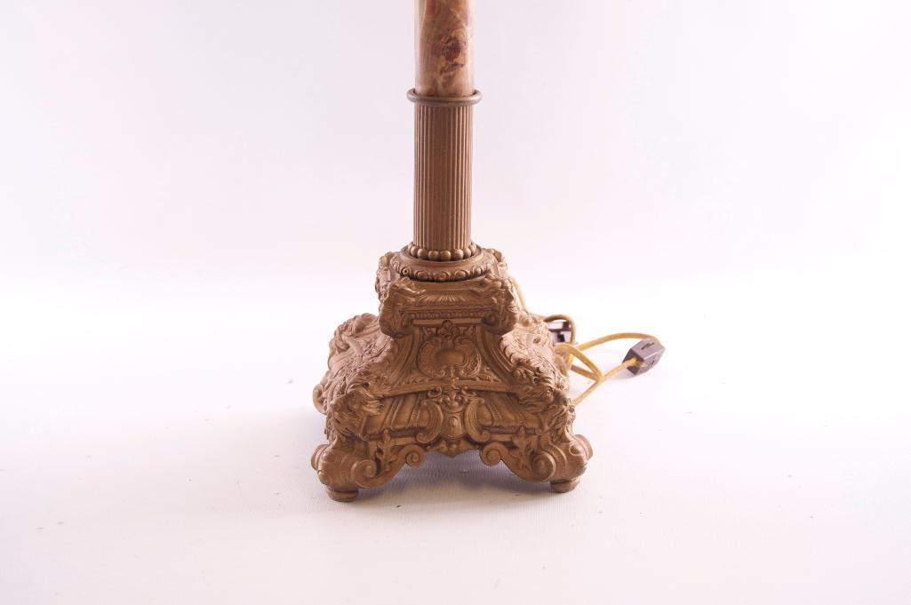 Antique Gone with the Wind Lamp with Cherub and Scroll Design