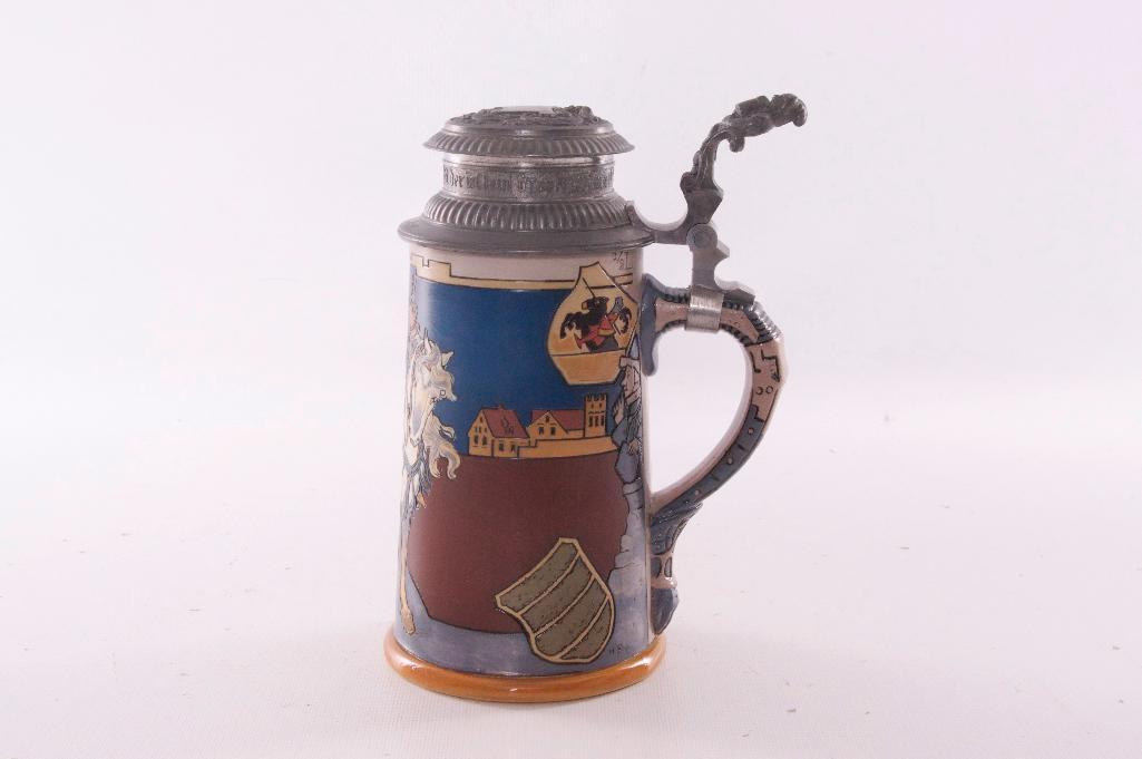 Antique Mettlach German Stein with Knight and Horse