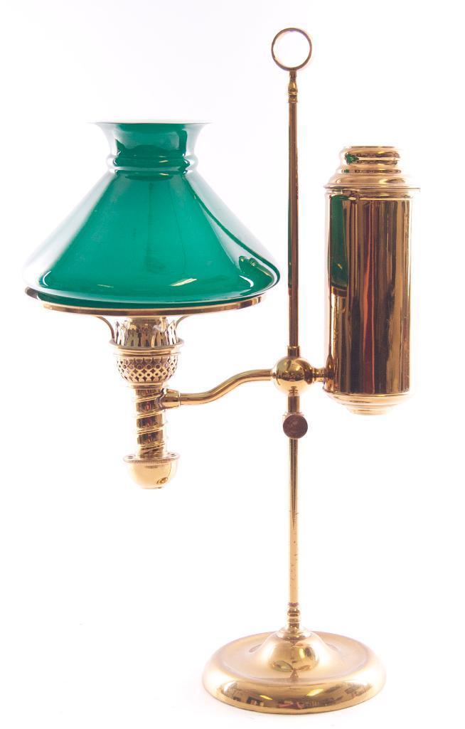 Antique Brass Student Lamp with Green Shade