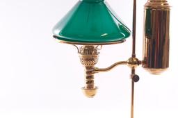 Antique Brass Student Lamp with Green Shade