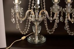 Pair of Vintage Glass Candelabras with Hanging Crystals