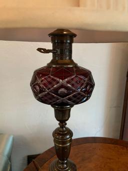 Pair of antique red color cut to clear table lamps