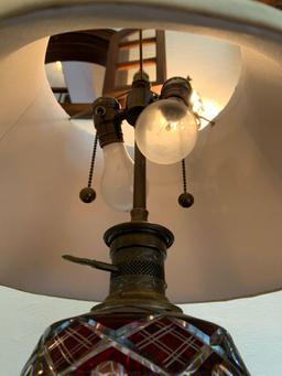 Pair of antique red color cut to clear table lamps