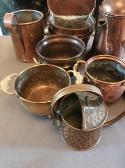 Group of Vintage brass pan, teapot and more