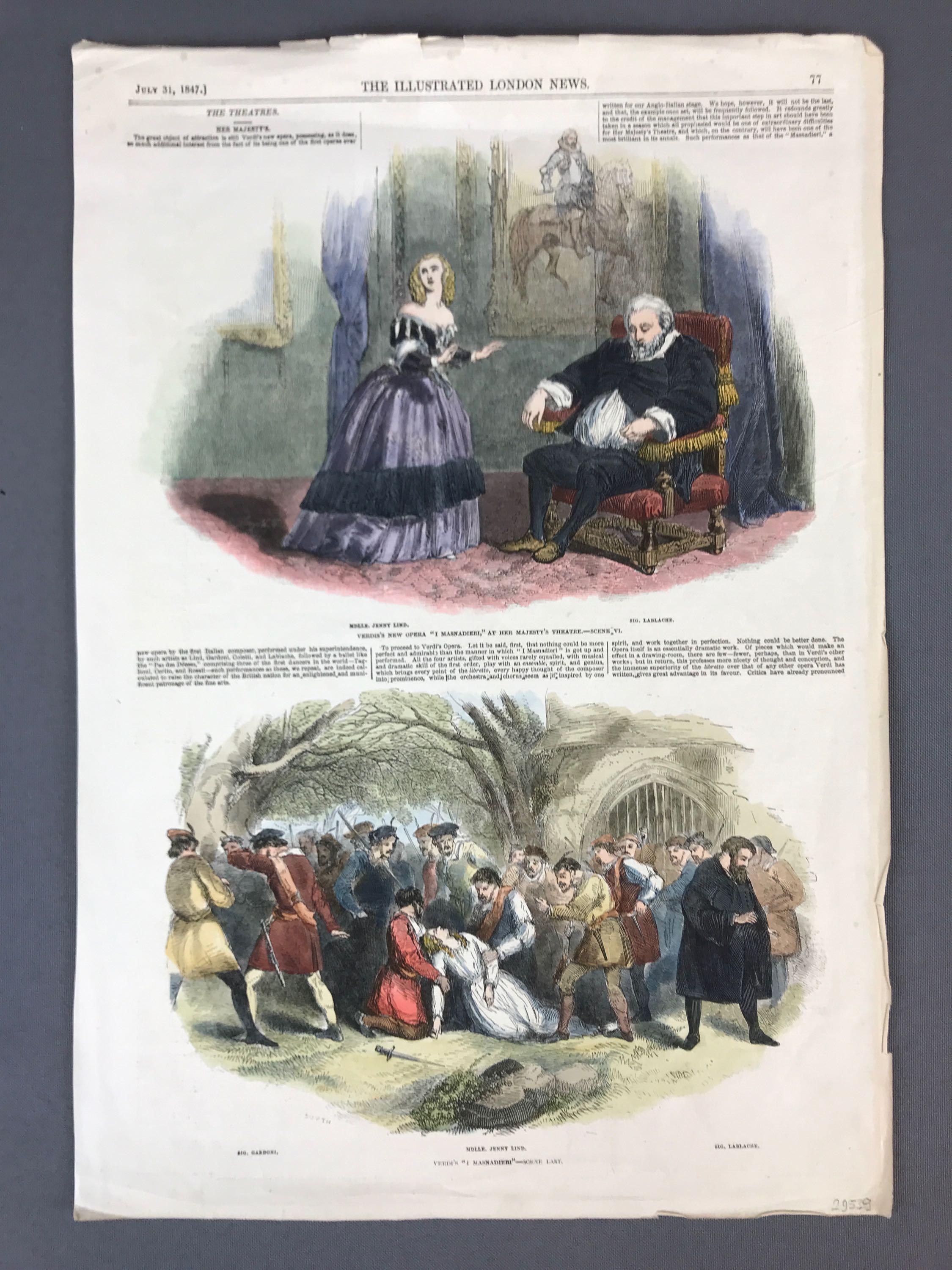 Antique Hand Colored Illustrated London News Jenny Lind Scenes