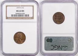 1917 S Lincoln Wheat Cent (NGC) MS64BN.