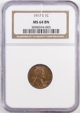 1917 S Lincoln Wheat Cent (NGC) MS64BN.