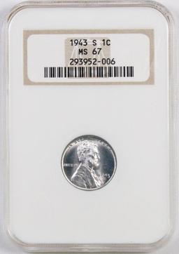 1943 S Lincoln Wheat Steel Cent (NGC) MS67.